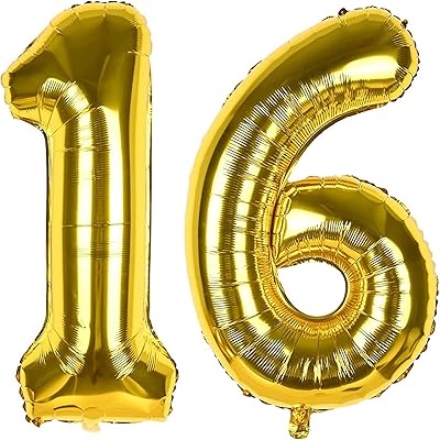 40 英寸金气球数字 16,xxl 铝箔气球数字生日装饰金金属气球五彩纸屑